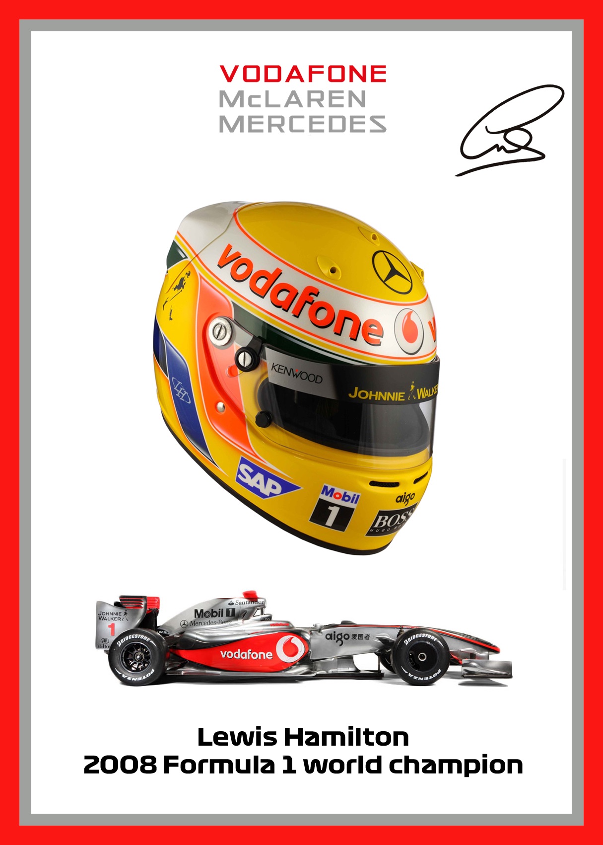 Lewis Hamilton 2008 signed F1 helmet airbrushed print – ready to frame